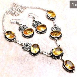New simulated citrine sterling silver necklace and earrings